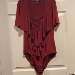 Burgundy flowy lace up bodysuit